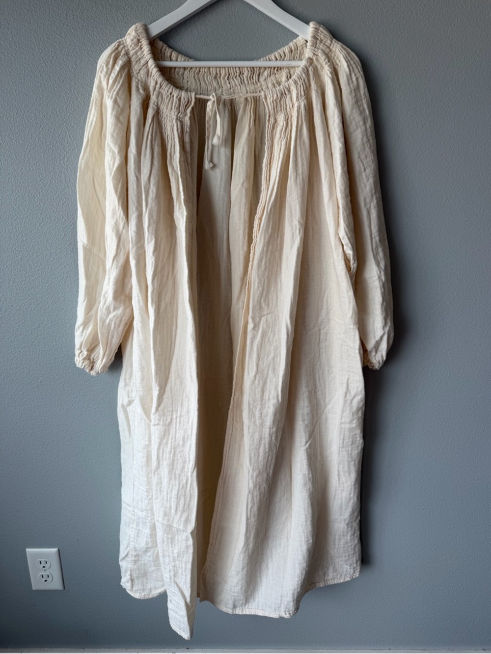 Yuka Haseyama japan cream 100% cotton gauze long sleeve tie neck maxi jacket OS